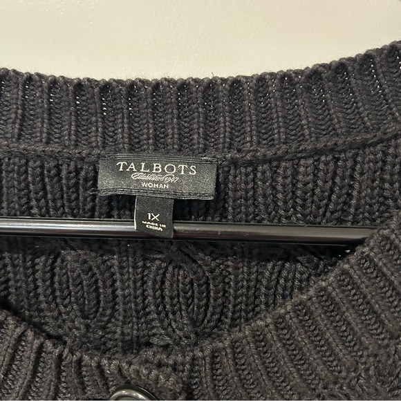 Talbots Classic Black Cable Knit Cardigan Size 1X Button up - Picture 3 of 4
